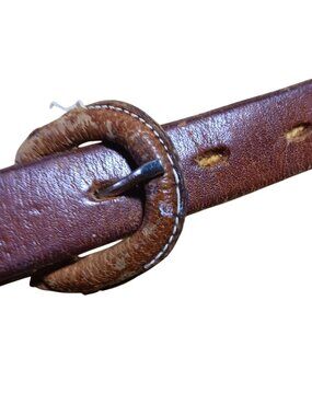 True Vintage Belt 32" 32W Brown Leather Braided Distressed Woven Buckle Unisex